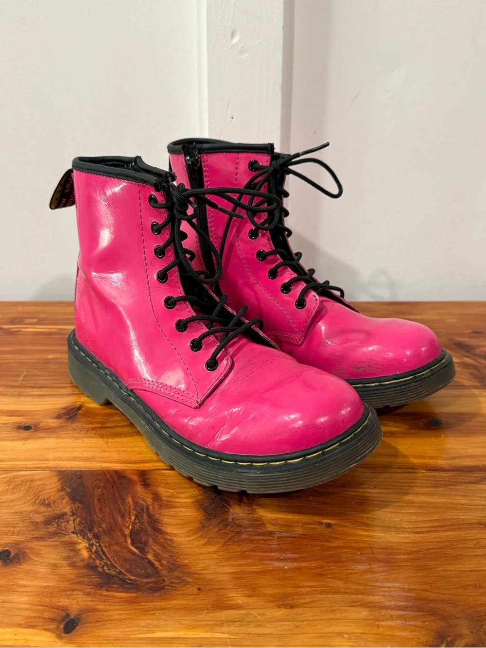 Dr Marten Delaney Hot Pink Patent Leather Boots
